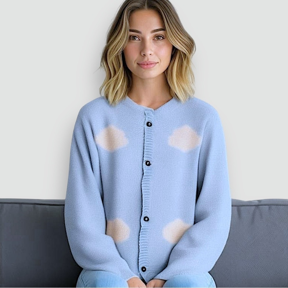 Handmade Chunky Knit Crochet Cardigan with Clouds